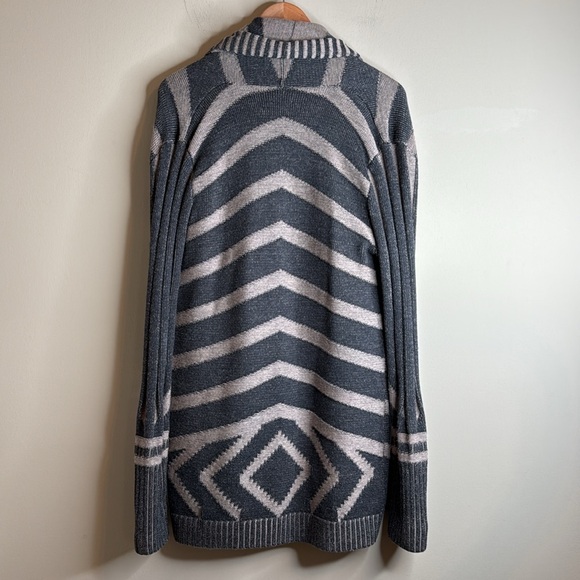 Haute Hippie Black/Brown gray/Tan Merino Wool Striped Jacquard M/L- Cardigan - Picture 6 of 6